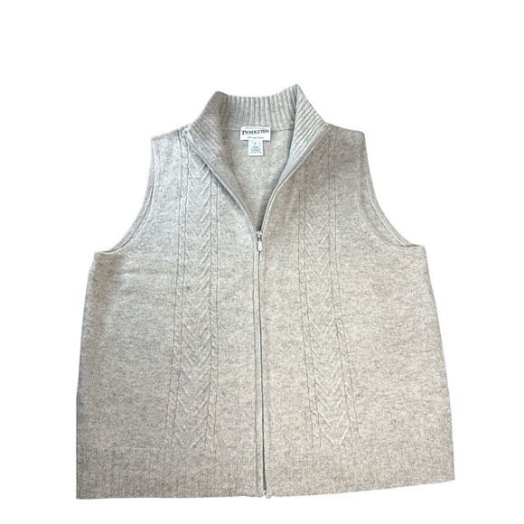 Vintage 90s Pendleton Sweater Vest Large Lambs Wool Beige Full Zip Tan Sleevless - Picture 1 of 7